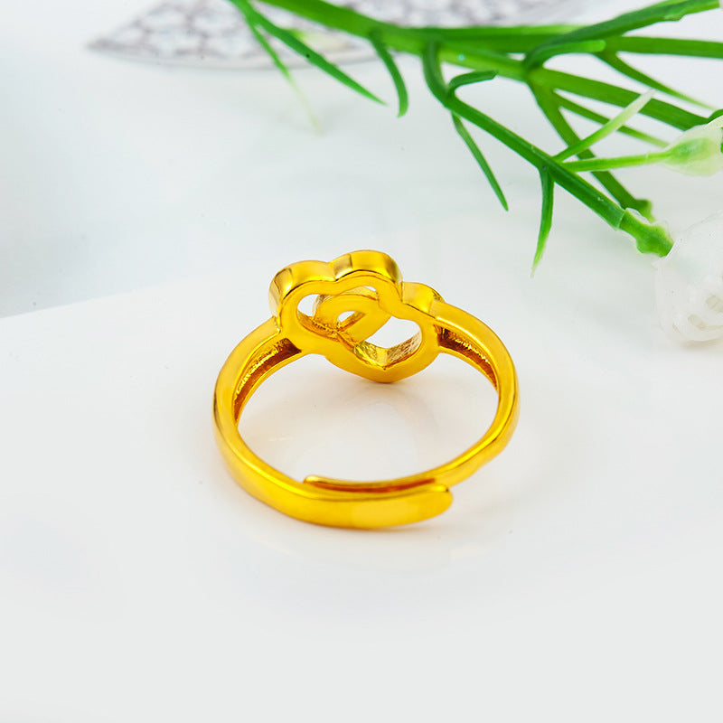 Elegant Gold Double Heart Adjustable Ring
