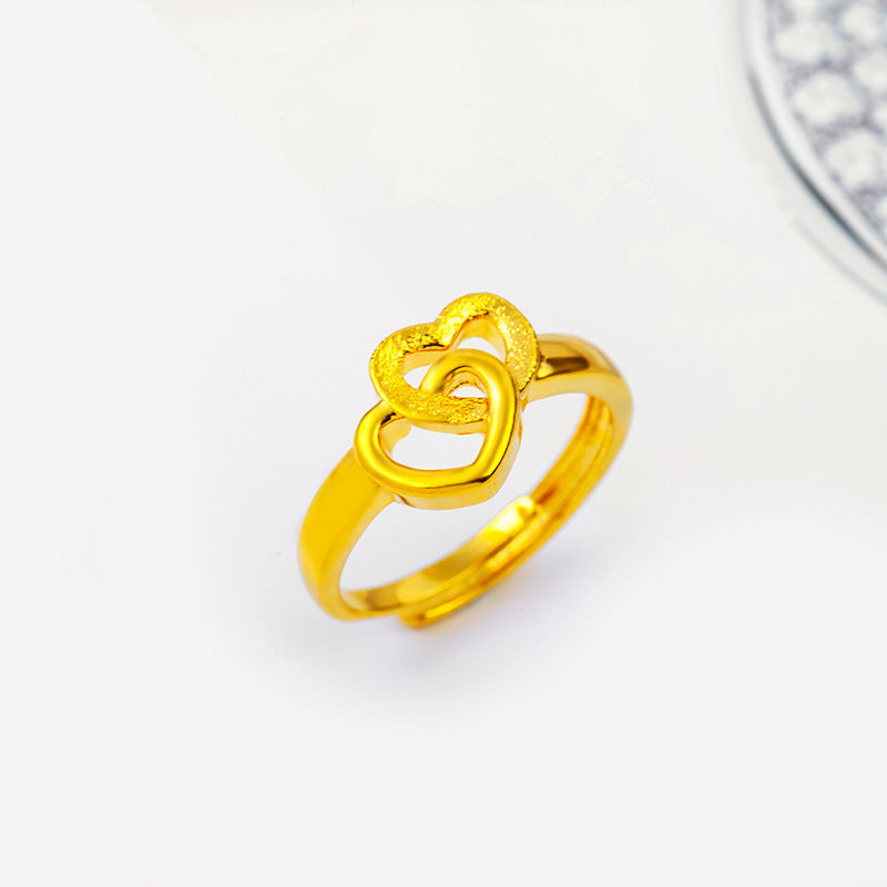 Elegant Gold Double Heart Adjustable Ring