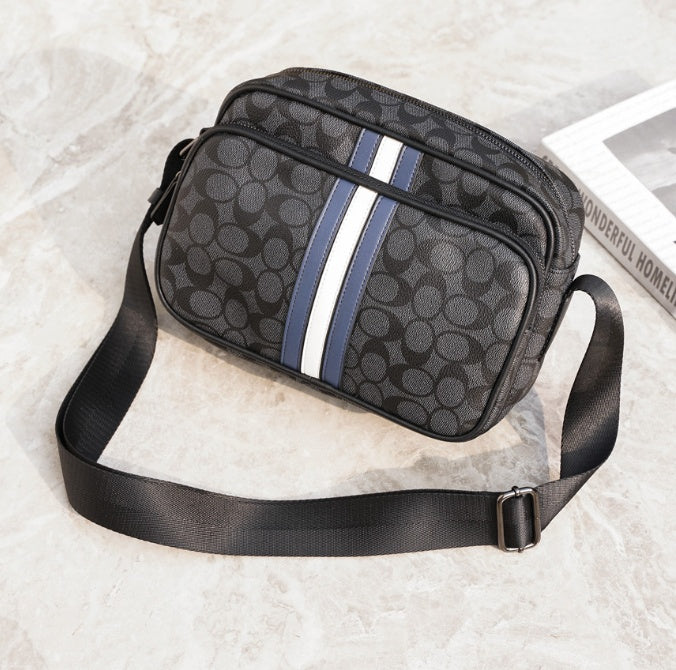 Signature Monogram Leather Crossbody Bag with Stripe Detail