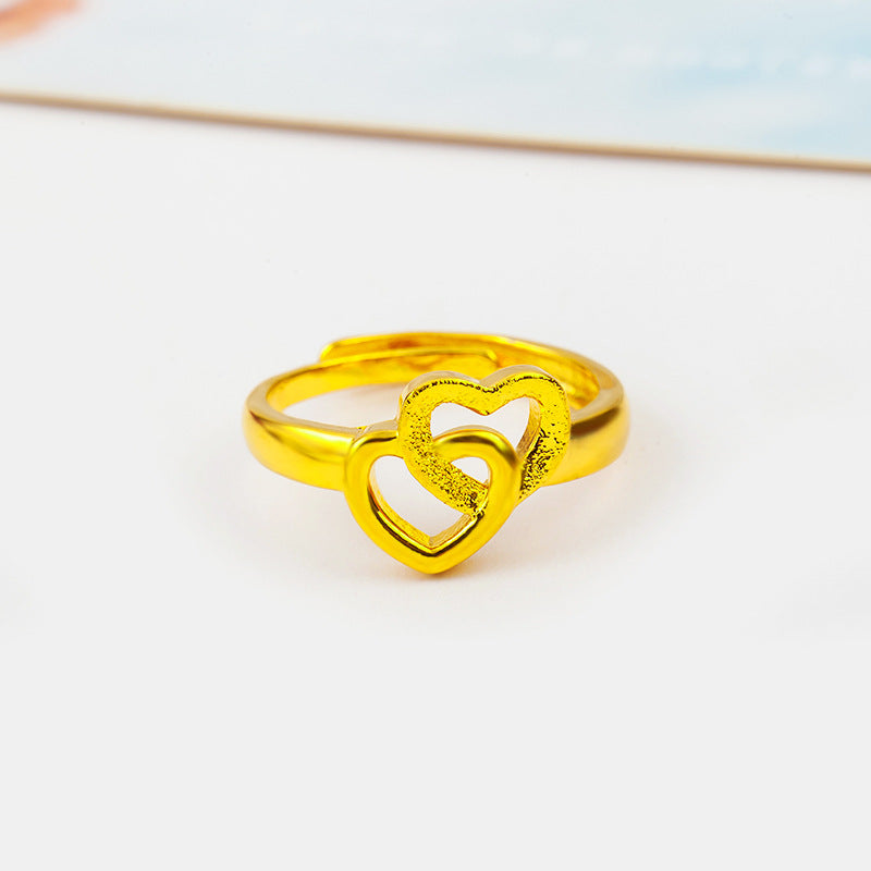 Elegant Gold Double Heart Adjustable Ring