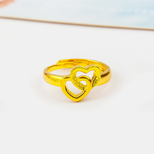 Elegant Gold Double Heart Adjustable Ring