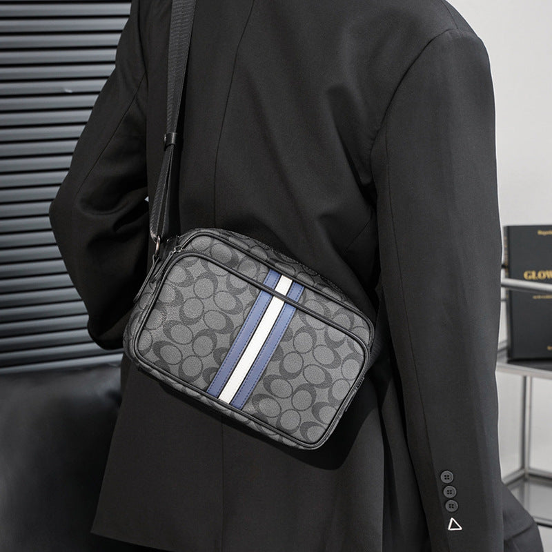 Signature Monogram Leather Crossbody Bag with Stripe Detail