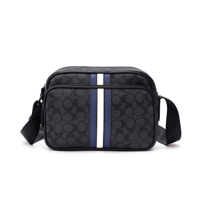 Signature Monogram Leather Crossbody Bag with Stripe Detail